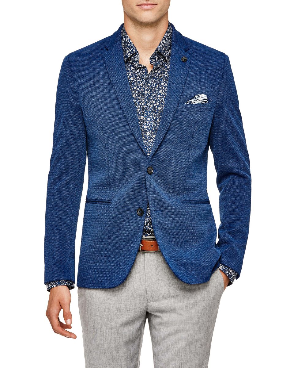 Slim Stretch Knitted Tailored Blazer, Mid Blue, hi-res